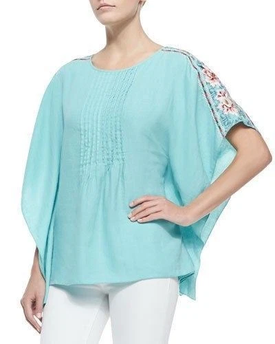 NEW Johnny Was JWLA Floral Embroidered BOHO Contessa Pintuck Poncho Blouse Top S - Image 1 of 4