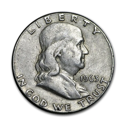 1963 D Franklin Silver Half Dollar VG 90% Silver 50c Very Good Cover