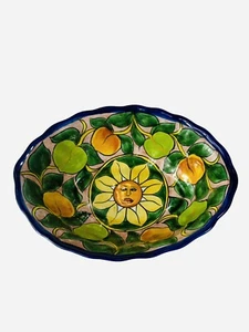 Italienische Keramik Sonnengesicht Obstschale Handarbeit Künstler signiert Italien 13,5” x 9,75” - Bild 1 von 6