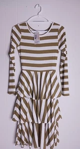 NEW LulaRoe Georgia Tiered Fit Flare Olive White Striped Stretch Dress Small XS - Picture 1 of 9