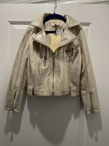 Hannah Banana Girls Jacket Size 8 Gold Faux Leather Short Biker Jacket New - Picture 1 of 7