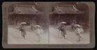 Japan Women pilgrims (making a tour of famous shrines) on steps o - Old Photo