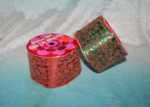 Vintage Brand New 2 Rolls Velvet Ribbon Retro Floral Flowrers Green Pink 2yds ea - Picture 1 of 1