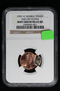 Mint Error 1999 Memorial Cent NGC Double Struck 2nd Off Center MS 65 RD 4VB5 - Picture 1 of 4