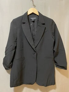 NWOT Rachel Zoe Women Notch Lapel One Button 3/4 Ruched Sleeve Blazer SZ S Black - Picture 1 of 15