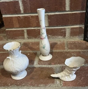 Lenox Vintage Floral Garden Bud Vase 7.5" Set of 3 Elfin Leaf Cornocopia - Picture 1 of 7
