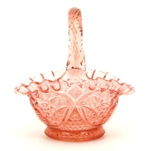 Cesta de vidrio Westmoreland rosa polvorienta con volantes mango retorcido de diamante  - Imagen 1 de 8