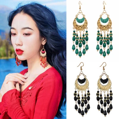 Böhmischer Mehrfarbiger Tropfen-Ohrring-Schmuck/Damen-Statement-Perlen / - Bild 1 von 4