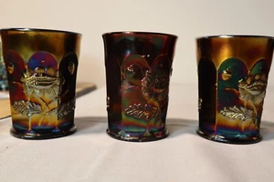 Awesome Northwood Carnival Glass Oriental Poppy Tumblers Set of Six WOW COLOR !! - Picture 1 of 6