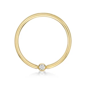 14 Gauge Swarovski Crystal Bead Hoop Nose Ring in 14K Yellow Gold - 3/4 Inches - Picture 1 of 6