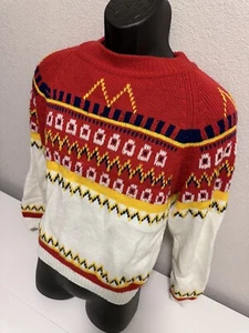 VINTAGE National Shirt Shops Coast To Coast Red Gold Navy Winter Sweater Size S - Picture 1 of 10