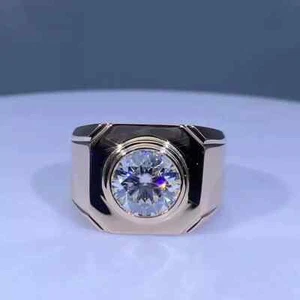4 Ct Round Lab-Created Diamond Men's Engagement Ring | 14K Rose Gold Gift - Picture 1 of 5