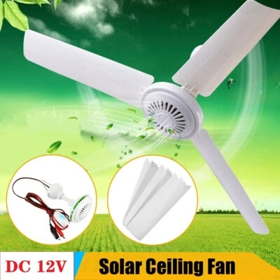 12V 20'' Solar Ceiling Fan Portable 3 Blade w/ 6W Switch Camping Caravan 330 RPM - Image 1 of 4