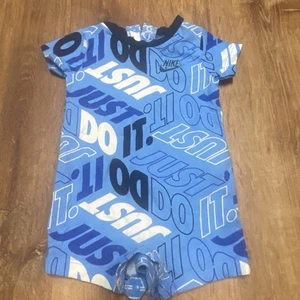 Nike Baby Boys Romper Blue Shortall One Piece Outfit Just Do It 3 Months Infant - Picture 1 of 3
