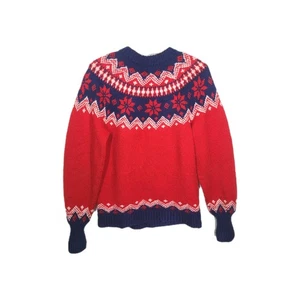 Suéter De Colección Tejido a Mano Isla Justa Lana Intarsia Rojo Nórdico Cuello Redondo M Islandés - Imagen 1 de 12