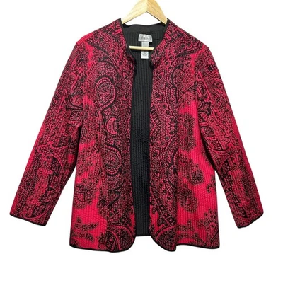 Chaqueta Catherines Mujer 2X Rosa Negra Paisley Acolchada Frente Abierto Boho Chic Artística Foto 1 de 4
