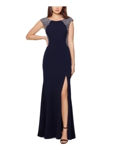 XSCAPE Womens Navy Lined Cap Sleeve Full-Length Formal Gown Dress 6 - Picture 1 of 11
