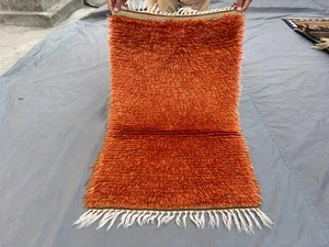 Vintage Marokkanischer Handgeknüpfter Teppich 1,10x3,1 Fuß Orange Shag Wolle Akzent Carpet - Bild 1 von 10