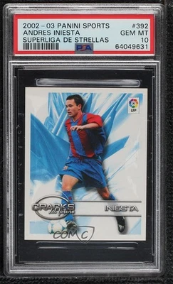 Pegatinas Panini Superliga De Estrellas 2002-03 Andrés Iniesta #392 PSA 10 GEM MT Foto 1 de 2