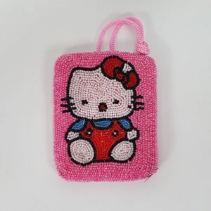 Hello Kitty Perlen Geldbörse Kalbsleder rosa rot Schleife Etui - Bild 1 von 5
