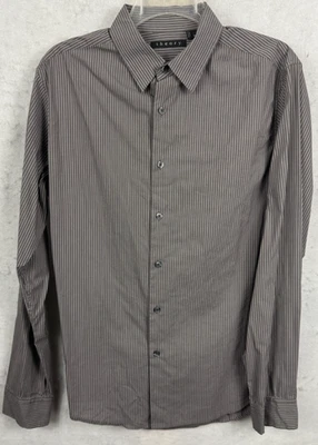 Camisa de vestir Theory para hombre con botones gris blanco a rayas algodón elástico mediana L/S Foto 1 de 4
