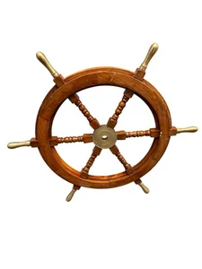 18" Schiffsrad aus Holz mit Messingnabe - maritimes Dekor Boot - Bild 1 von 4