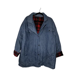 Lane Bryant Jacket Womens 18 Blue Quilted Denim Plaid Lined Snap Button Coat - Picture 1 of 13