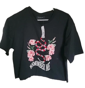 PacSun Small Embroidered Tee Top Baumwolle Cropped Schwarz NEU - Bild 1 von 4