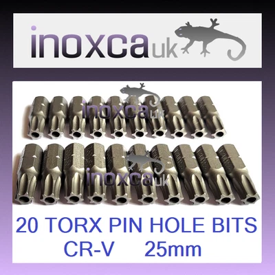 20 TORX BIT PIN HOLE BITS 1/4" HEX T8 T10 T15 T20 T25 T27 T30 T40 T45 T50 T55 TX - Image 1 of 4