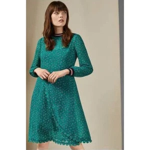 Ted Baker London Sibella Floral Dot Wrap Dress Sheer Green Long Sleeve 4 10 - Picture 1 of 7