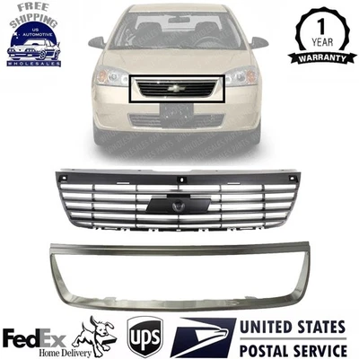 Front Bumper Upper Grille Black + Molding Chrome For 2006-2008 Chevrolet Malibu - Image 1 of 4