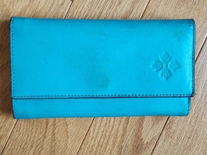 Cartera sin asas Patricia Nash oxidada de cuero azul turquesa 3 pliegues - Imagen 1 de 7