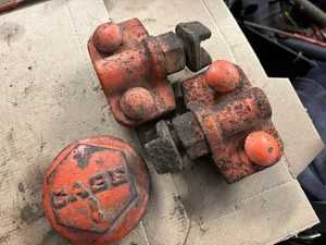 VINTAGE JI CASE 430 ? TRACTOR -2 SPIN OUT RIM ADJUSTERS & FRONT HUB CAP - AS -IS - Picture 1 of 3