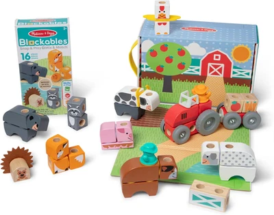 Paquete de 2 bloques de construcción de madera Melissa & Doug bloqueables Farm and Farm Friends Foto 1 de 4