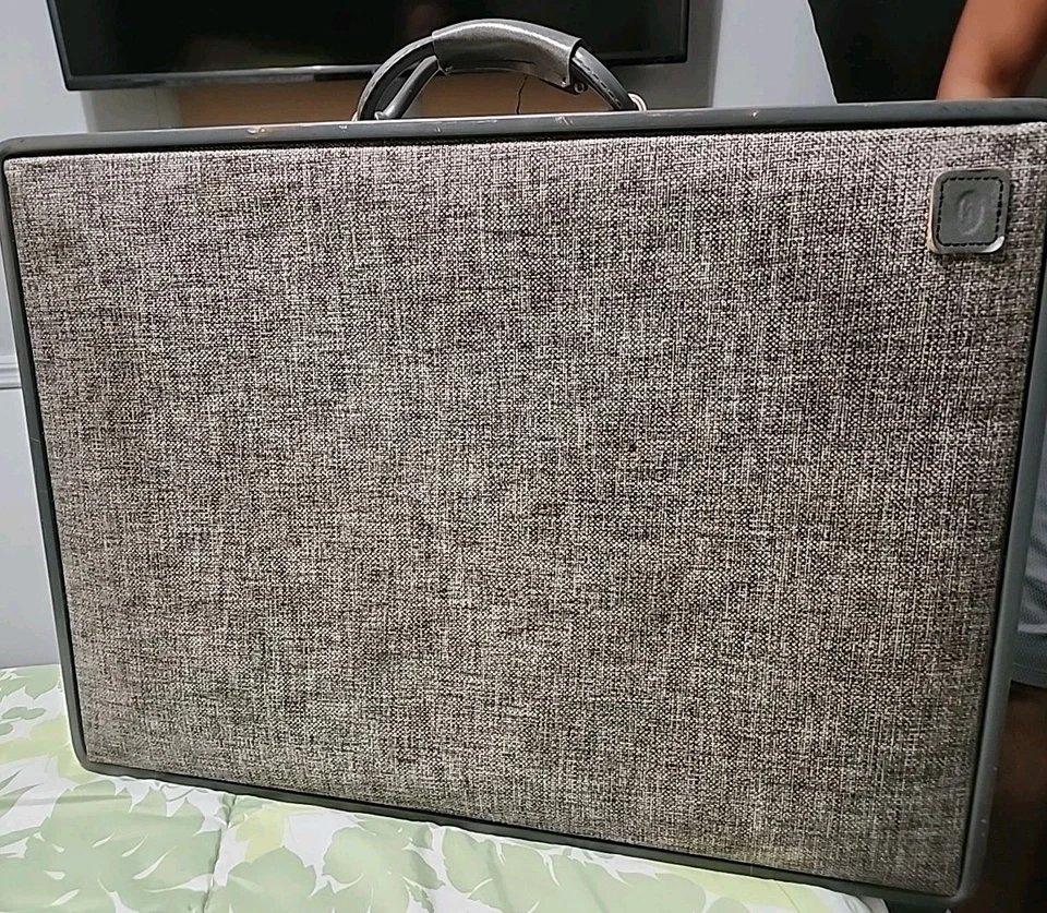 Vintage Hartmann Belting Grey Leather and Gray Tweed Suitcase Luggage 24"vintage - Image 1 of 4