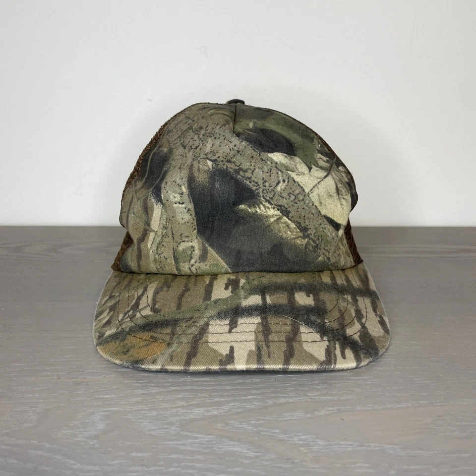 复古 Mossy Oak 迷彩帽子空白平沿网眼卡车司机美国制造罕见 — 第 1/4 张图片