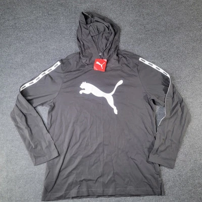 Camiseta con Capucha Puma Para Hombre Manga Larga Micro Cinta Talla Grande Negra Blanca Algodón Foto 1 de 4