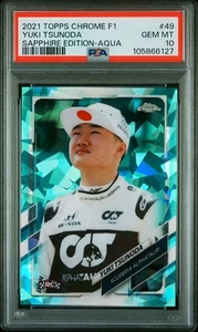 2021 Topps Chrome Sapphire F1 #49 Yuki Tsunoda RC Aqua PSA 10! - Picture 1 of 2