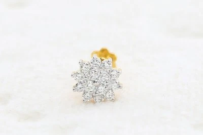 Anel piercing de nariz redondo de ouro amarelo 18K com diamante natural mini aglomerado - Imagem 1 de 4