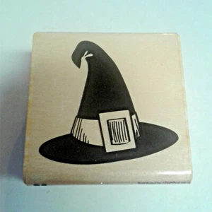 Witches Pilgrim Hat Rubber Stamp NEW Halloween Holiday Craftsmart Wood Mount - Picture 1 of 3