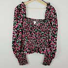 Topshop Womens Size 18 Or Us 14 Cherry Print Shirred Blouse Top