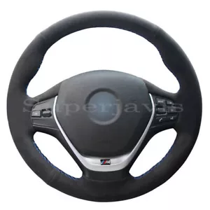 Black Suede Leather Hand Sew Wrap Steering Wheel Cover for BMW F30 F31 F34 - Picture 1 of 11