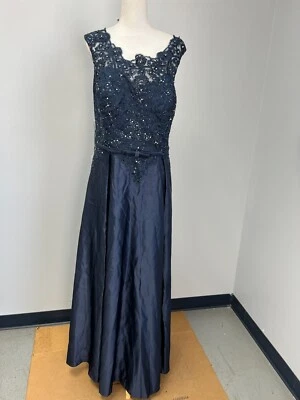 JJ's House Blue Ball Gown Long Satin Prom Dress Sz 22W Sequins Beading 220234 - Image 1 of 4