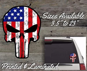 Punisher Skull Decal American Flag Sticker Military Sniper USA Phone Truck Car - Picture 1 of 1