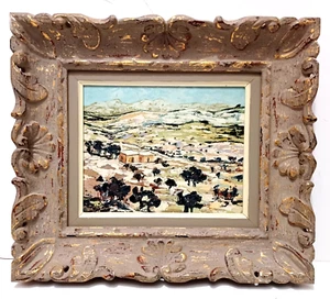 ANTIQUE ORIGINAL OIL on WOOD Sd J. PASCIN HOUSES in MOUNTAIN LANDSCAPE FRAMED - Picture 1 of 10