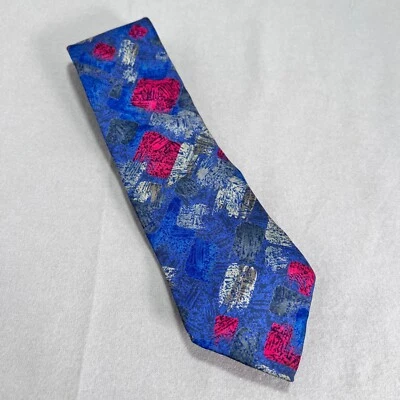 Corbata Damon Vintage Seda Abstracta Jaspeada Azul Vibrante Hecha en EE. UU. 3x58 Foto 1 de 4
