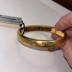 Vintage P Craft Evening Etched Gold Hinged Bangle Cuff Bracelet 7" NOS NWT - Picture 1 of 7