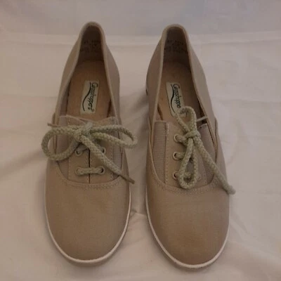 Tenis de lona Grass Hoppers tacón de cuña tostado talla 6,5 Foto 1 de 4