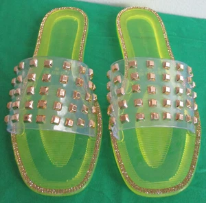 Slipper Slide Sandals Size 8 Wild Diva Lemon Jelly Flip Flop Studded Rhinestones - Picture 1 of 12