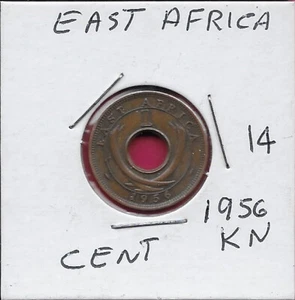 EAST AFRICA BRITISH 1 CENT 1956-KN ELIZABETH II,CENTRAL HOLE DIVIDES CROWN AND D - Picture 1 of 2